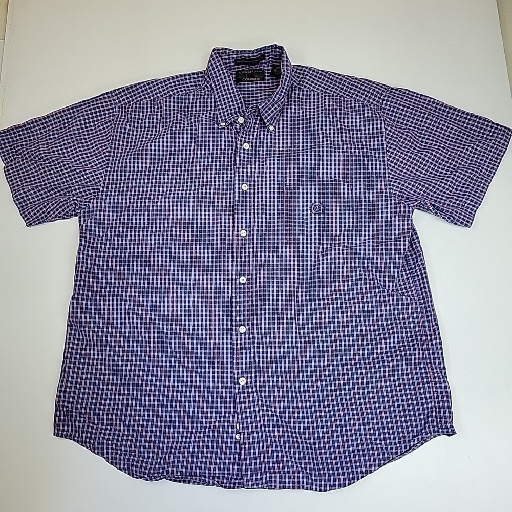 Colours by Alexander Julian Blue Pink Plaid Button Short Sleeve Sz 2XL Preppy